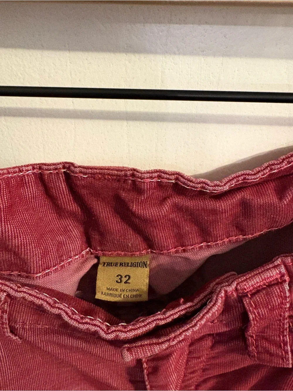 True Religion Men's Slim Straight Corduroy Jeans in Burgundy